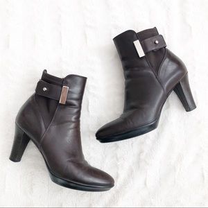 Aquatalia Royal Brown Leather Heeled Ankle Booties